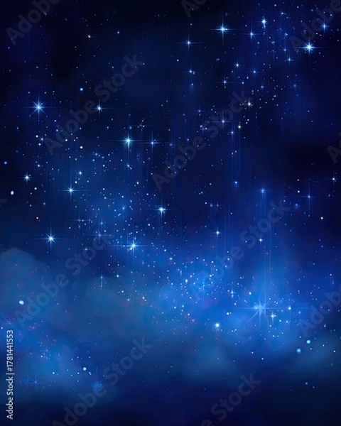 Obraz Night Sky With Sparkling Stars And Deep Blue Clouds