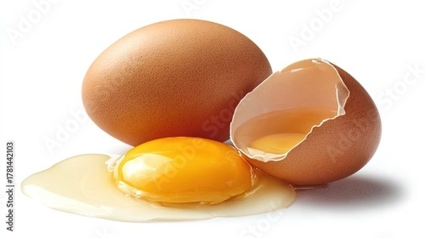 Obraz Brown Eggs Broken On White Background