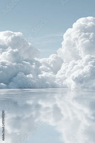 Fototapeta Vast Sky With Fluffy Clouds And Water Reflection