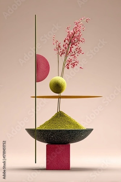 Fototapeta Abstract Floral Still Life Composition With Geometric Shapes