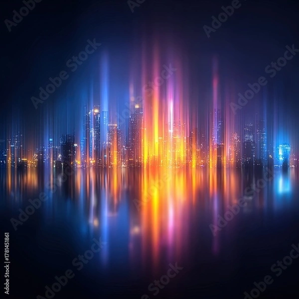 Obraz Vibrant Night City Lightscape With Reflections