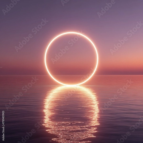 Obraz Glowing Circle Over Calm Ocean Sunset