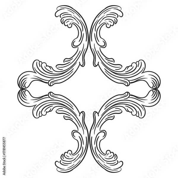 Fototapeta Vector engraved frame ornate baroque isolated illustration