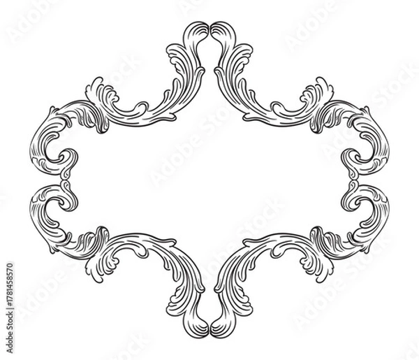 Fototapeta Horizontal vector engraved frame baroque design element