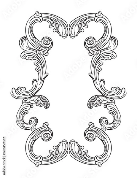 Obraz Vertical vector engraved frame baroque scroll design element