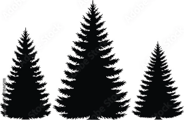 Obraz Conifer tree silhouette vector illustration, pine forest graphic, evergreen nature clipart, fir tree design for print, web, and decoration