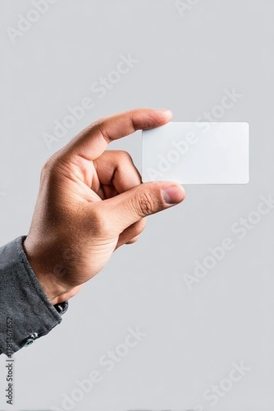 Obraz Hand Holding Blank Business Card On Gray Background