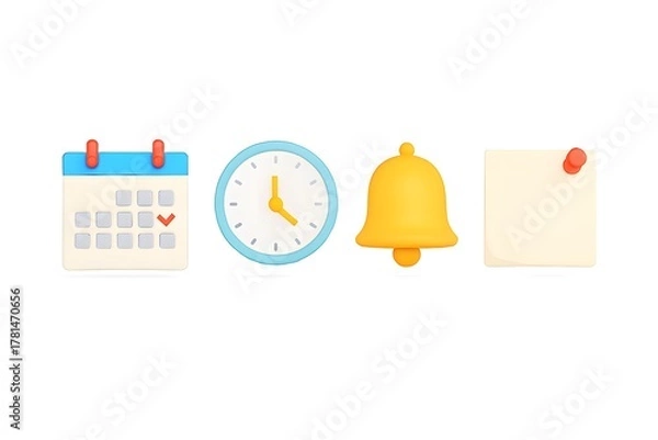 Fototapeta Calendar clock bell and sticky note icons representing time management and planning