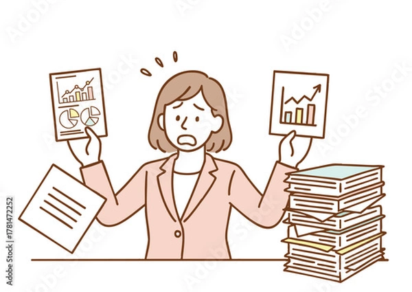 Fototapeta 仕事に追われて困惑する女性ビジネスマン