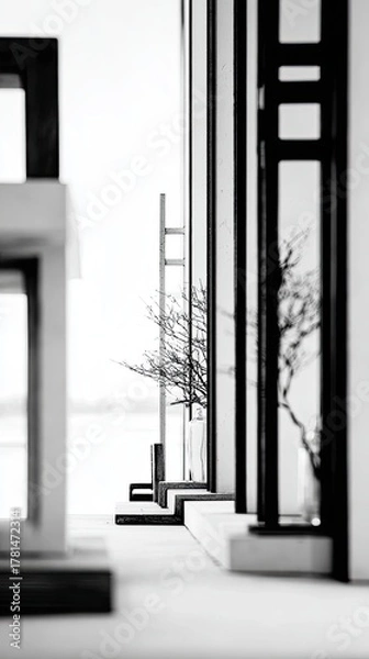 Fototapeta Architectural Model Black And White Minimalist Interior Design