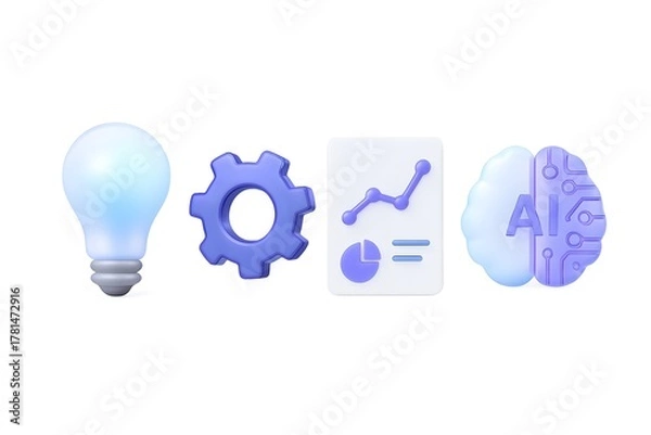 Fototapeta Conceptual illustration of artificial intelligence innovation and data analysis with a lightbulb and brain