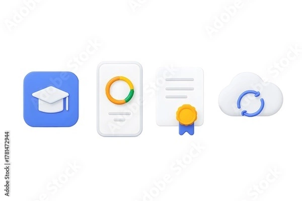 Fototapeta Digital education icons representing learning achievement and cloud storage services