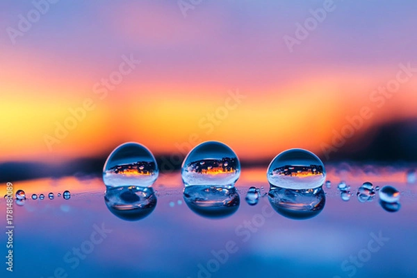 Obraz A soft twilight scene mirrored inside tiny water droplets