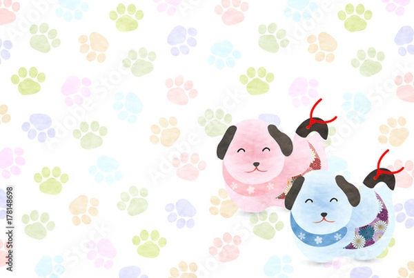 Obraz 戌　年賀状　足跡　背景