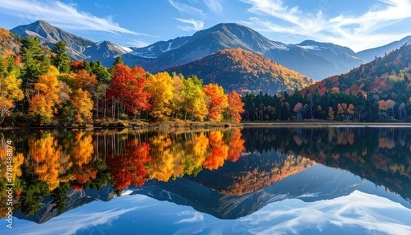 Fototapeta Vibrant Red Tulips Bloom on Lush Green Hills Under Strong Sunlight with Distant Mountains and Blue Sky