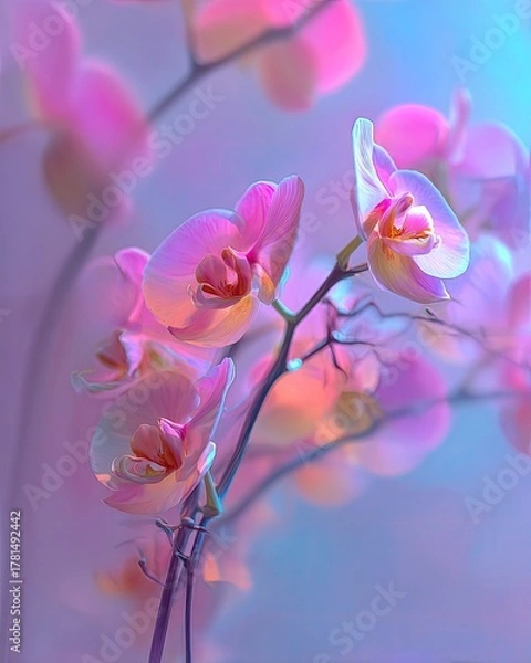 Fototapeta Closeup Pink Orchid Blossoms Under Soft Light