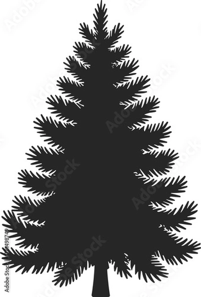 Fototapeta Fir tree silhouette, pine tree icon, evergreen forest symbol, winter nature graphic, holiday vector, black and white, cad drawing flat vector illustration