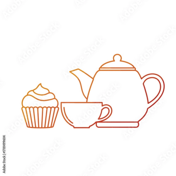 Fototapeta Tea Set with Cupcake Icon – Cozy Tea Time and Bakery Snack Vector Illustration