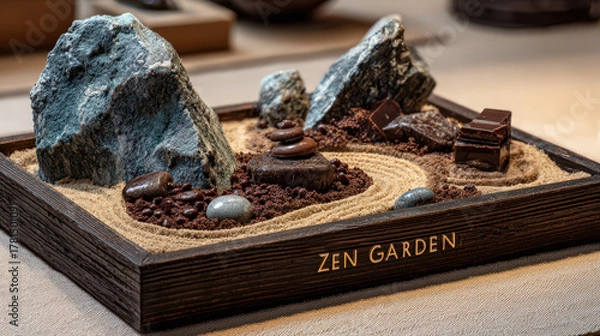Obraz sugar zen garden with chocolate rock on white background