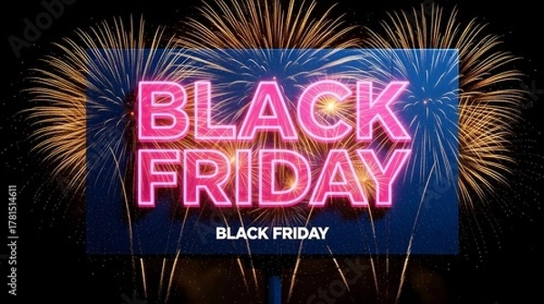 Obraz Black friday sale promotion with fireworks on dark background, a vibrant and exciting scene for seasonal shopping events and festive celebrations