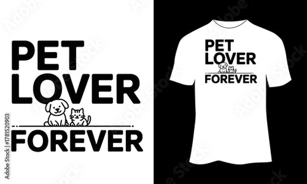 Obraz Pet Lover Forever Typography with Cat and Dog Line Art
