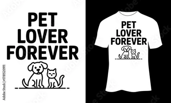 Obraz Pet Lover Forever Typography with Cat and Dog Line Art