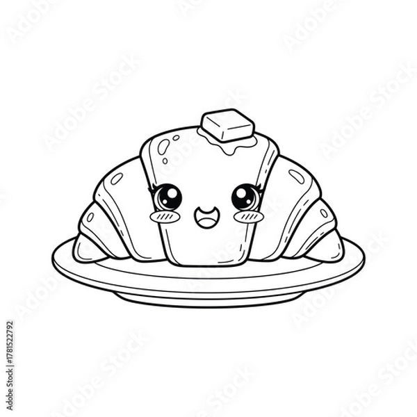 Obraz Simple Smiling Croissant with a Happy Face Line Drawing