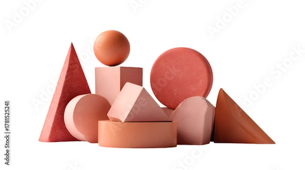 Fototapeta Collection of abstract geometric shapes in warm tones against a black background