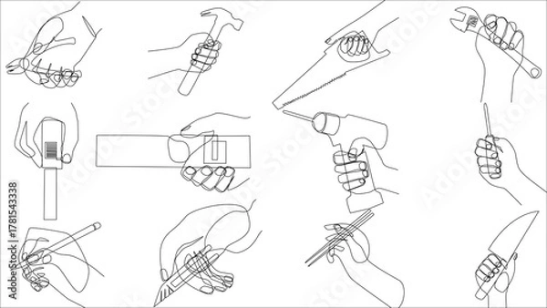 Obraz One Line Art: Power, House and  Hand Tool Supplies