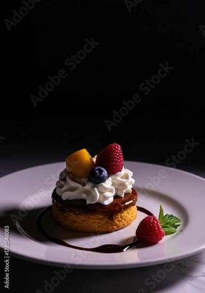 Obraz A tempting dessert presented under a soft, ethereal glow, evoking a peaceful, indulgent evening experience ,cake ,indulgence ,edible