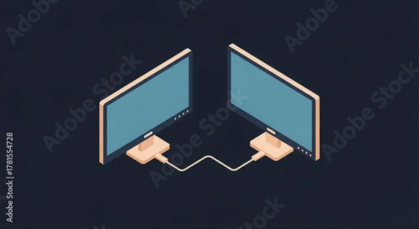 Obraz Diverse Remote Team Working Illustration in Isometric View with Facing Monitors