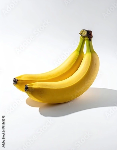 Fototapeta Two ripe bananas, slightly angled, against a white background