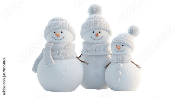 Obraz Snow sculpture of a snowman family ultra realistic high resolution on transparent background
