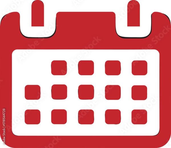 Fototapeta Red Calendar Icon with Grid on White Background date, calendar, date, schedule, planning, event,