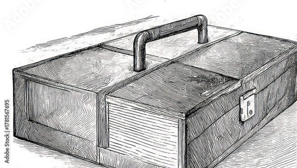Fototapeta Vintage Wooden Toolbox Illustration with Metal Handle and Latch.