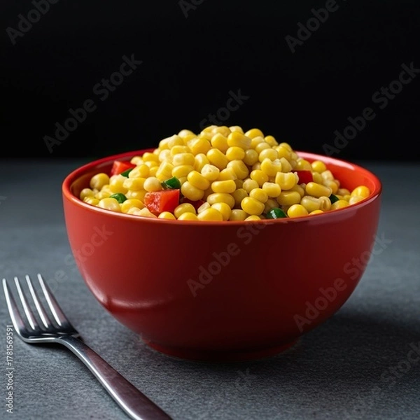 Fototapeta A vibrant bowl of freshly prepared maize salad, showcasing a delightful blend of colorful vegetables and sweet corn kernels for a healthy meal ,nutritious ,fresh ,light