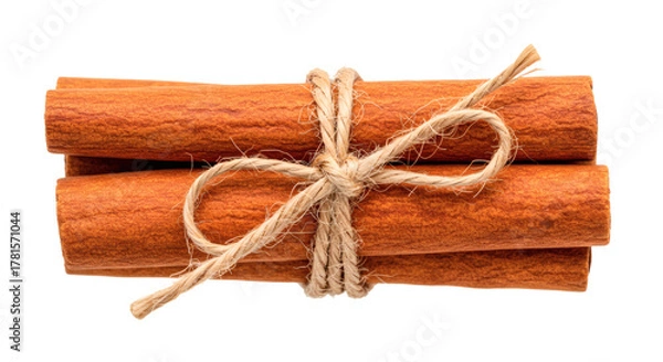Fototapeta Cinnamon sticks spice cooking ingredient sweet flavor aromatic food bark brown tied bundle culinary on transparent background