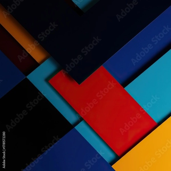 Fototapeta A vibrant composition of numerous overlapping rectangular shapes creating an intricate abstract pattern with contrasting colors and dynamic shadows ,overlapping ,pattern ,visual
