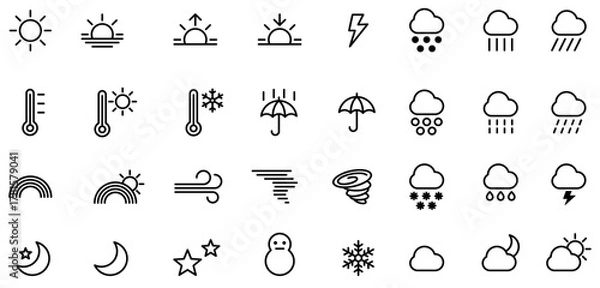 Obraz 天気予報・天気・気象の線画アイコンセット(アウトライン化していない)
