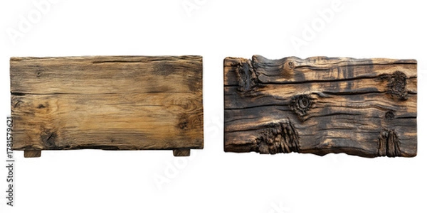 Fototapeta Two weathered wooden planks, showcasing the beauty of natural wood grain and textures. The planks exhibit different tones and patinas, highlighting the unique character of each piece