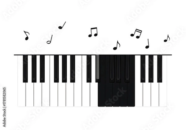 Fototapeta Abstract black piano keys with musical notes overlay