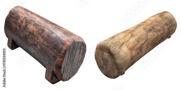 Fototapeta Two rustic wooden logs artfully displayed, with distinctive texture and character