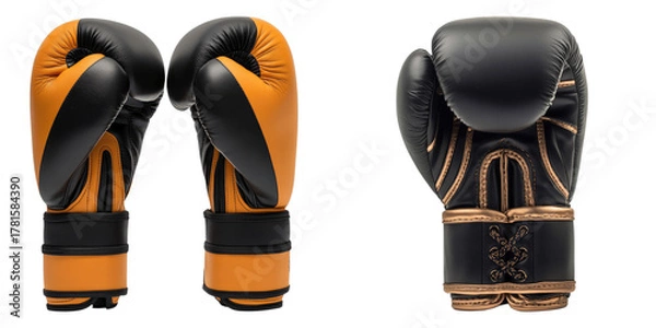 Fototapeta Black and orange boxing gloves, showcasing the artistry and power associated with the sport of boxing