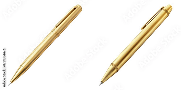 Obraz A pair of elegant golden pens, representing precision and professionalism. These pens appear to be meticulously crafted, suitable for signing important documents and embodying sophistication