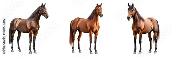 Fototapeta Three elegant horses stand gracefully, showcasing their sleek coats and powerful builds