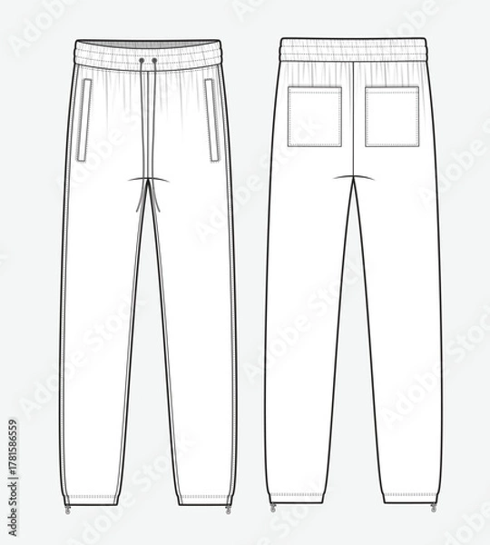 Fototapeta Joggers design technical flat sketch vector mockup templates.