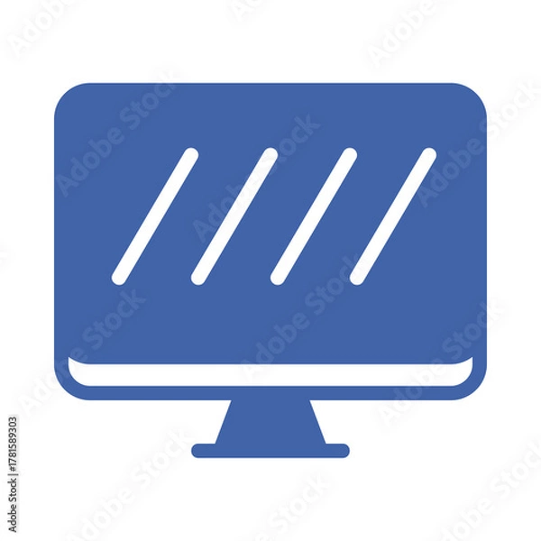 Fototapeta Blue computer monitor screen displaying diagonal lines isolated on transparent background