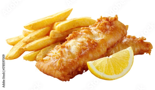 Obraz Crispy fried fish and chips with lemon (1)