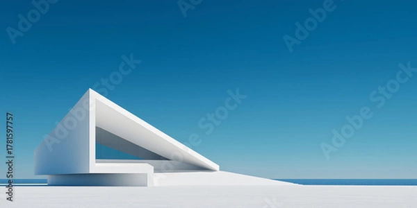 Fototapeta The white building stands on the horizon