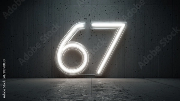 Fototapeta Minimalist 3D Rendering of Viral Number 67 in Soft Neon Light